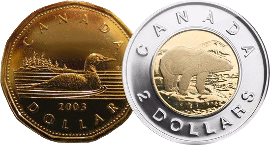 Historia Y Origen Dólar Cananse Blog Exact Change Loonie Toonie Monedas Coins Canada